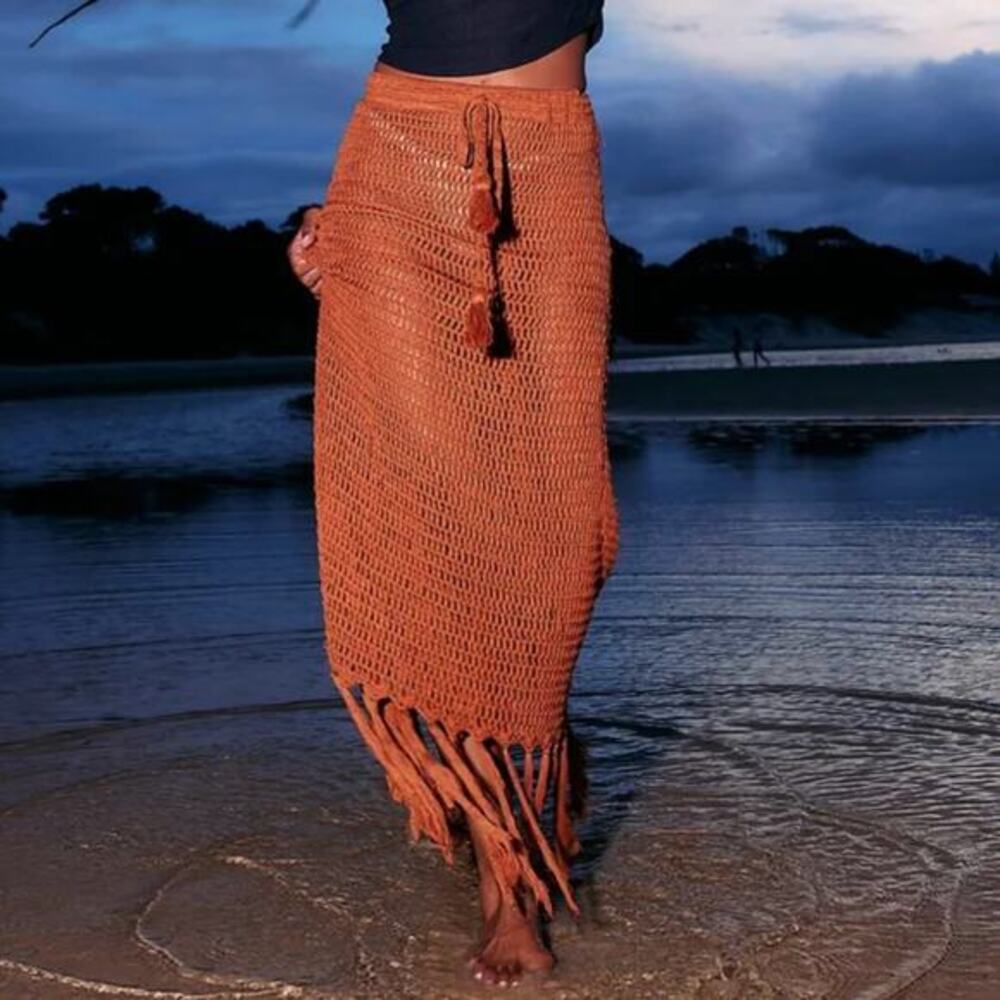 New! Free People x Flook Rust Brown Crochet‎ Brooke Maxi Skirt, size XS